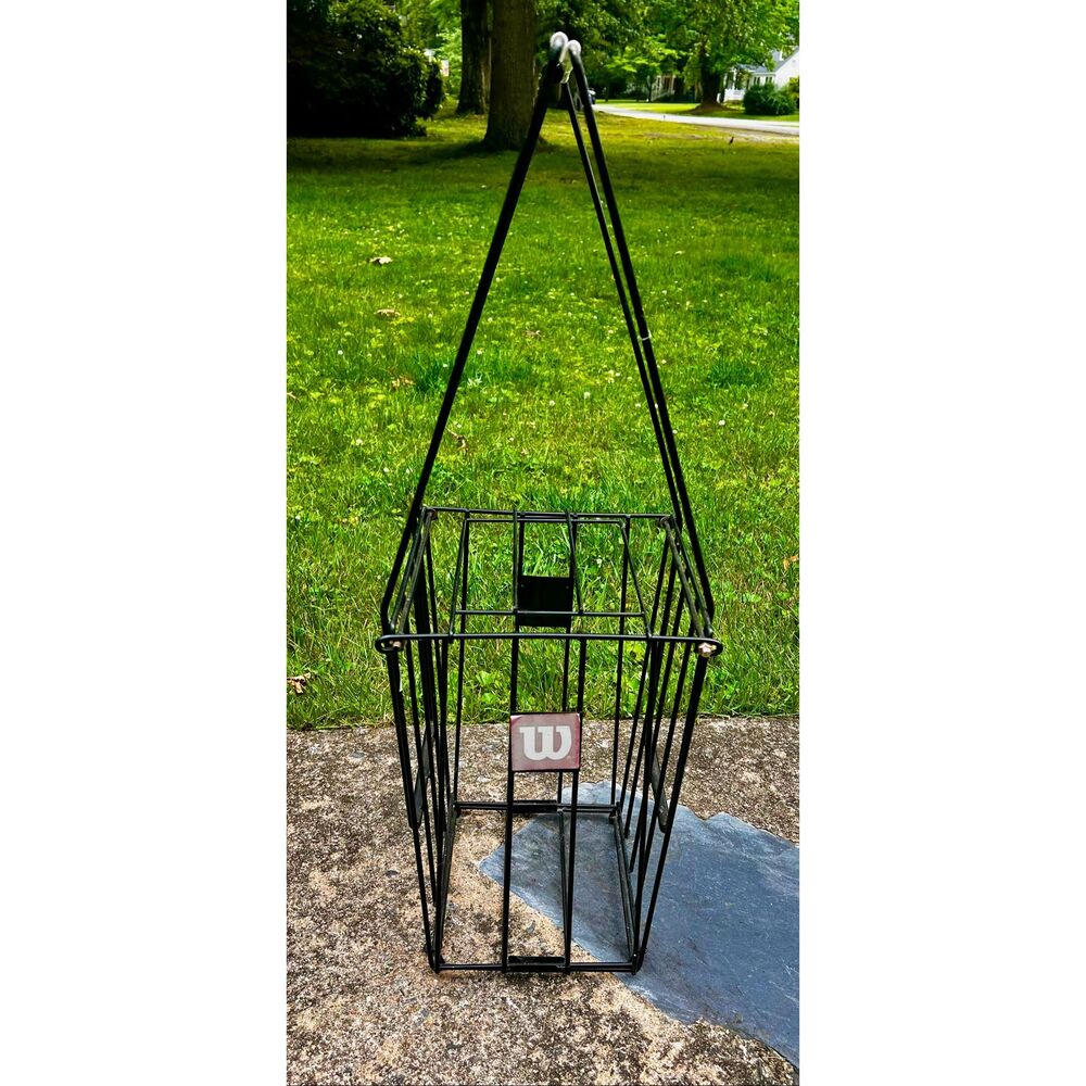 Wilson 75 Tennis Ball Pick Up Hopper. Portable Metal Stand With Handles Black